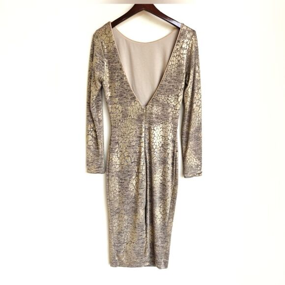 Dress The Population Animal Print Gold Shimmer Dress Size Medium Stretchy - Picture 2 of 8